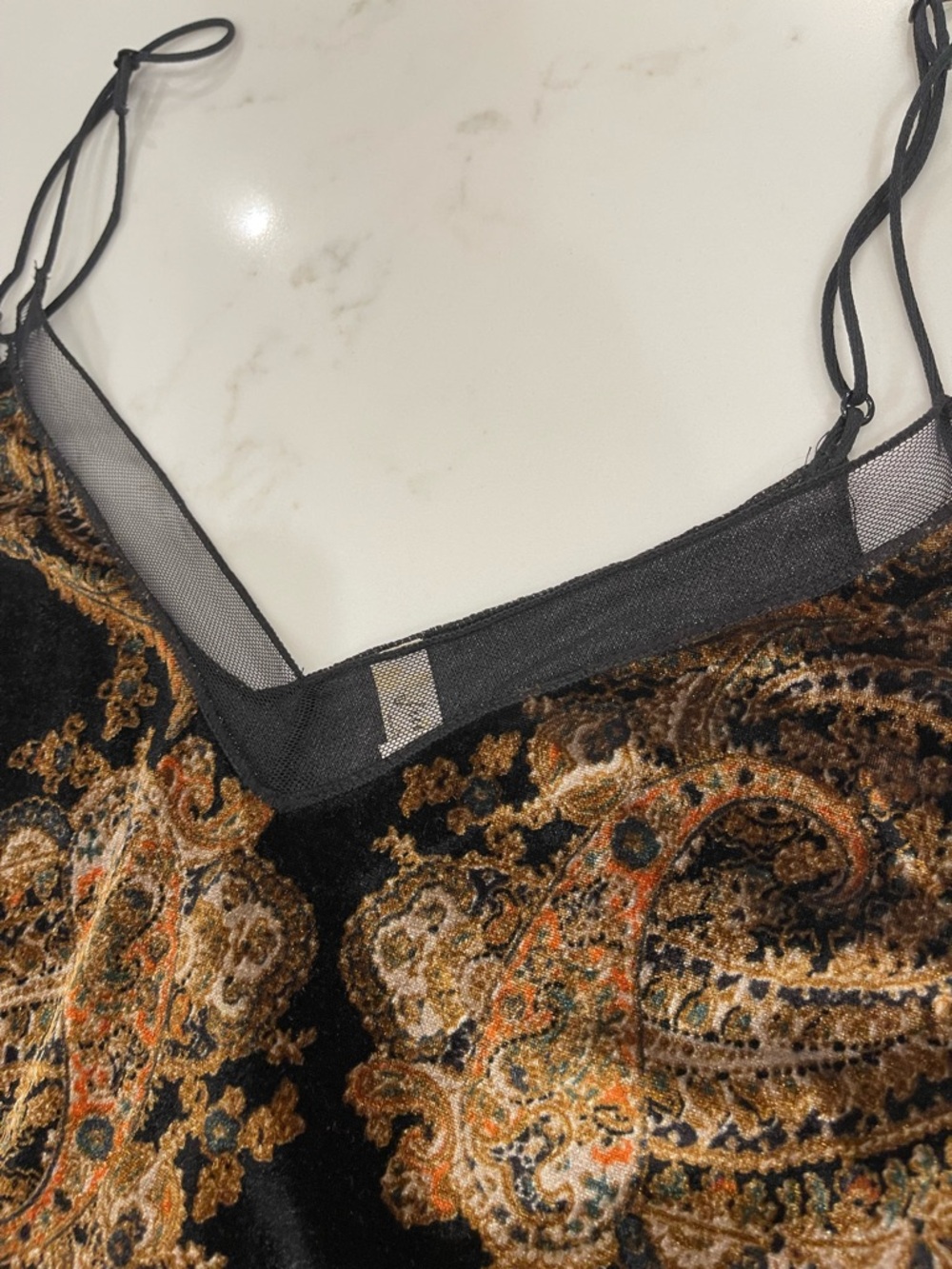 Worn once! Free People Women’s Black Paisley Velvet Cami Tank Top - Picture 4 of 11
